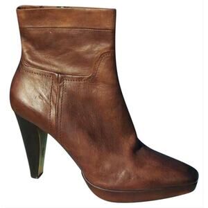 Donald Pliner Brown Vachetta Leather Boot Shoe 3/4" Platform Peace Zip NWT $535